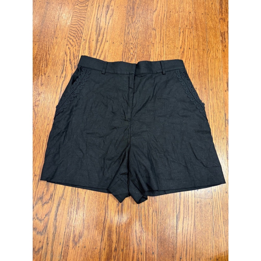House of Harlow Black Lace Trim Linen Blend High Rise Shorts M